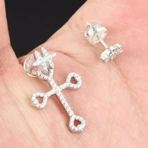 Hashtag & cross white sapphire earrings